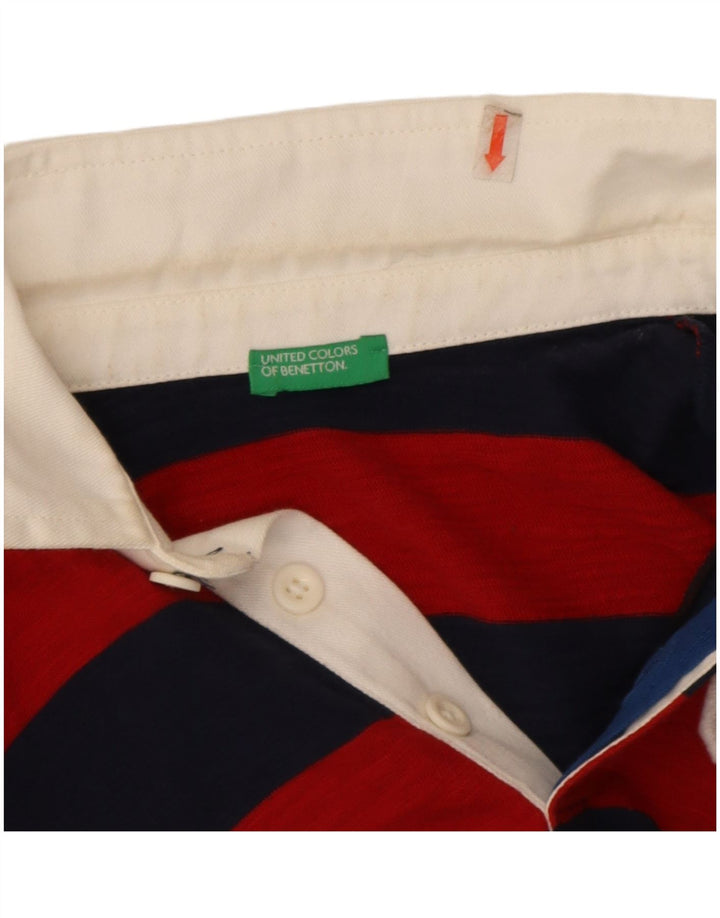 Benetton Polo Regular à Manches Longues Garçon 7-8 Ans Rayé Rouge Moyen
