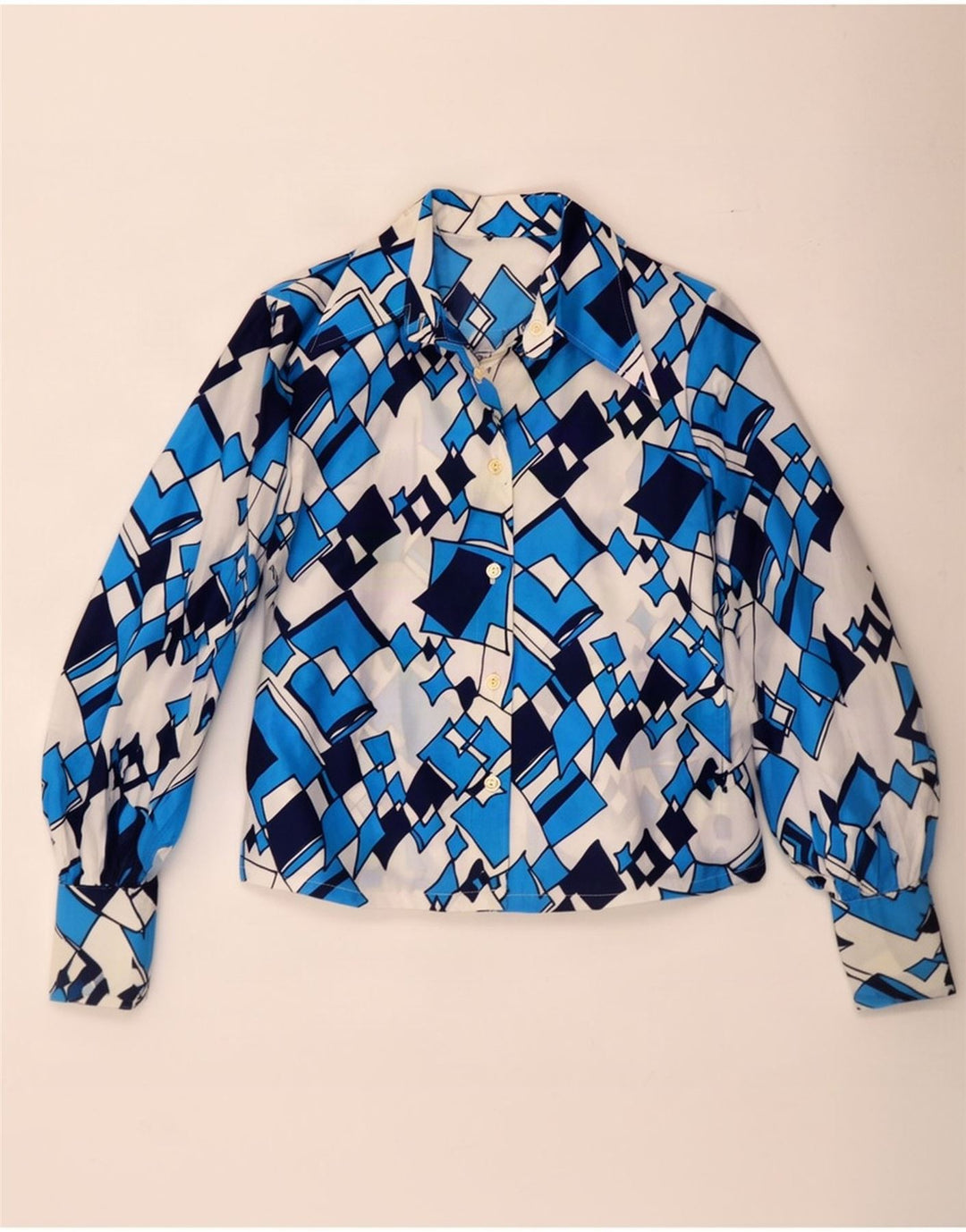 Blouse chemise femme vintage IT 44 Bleu Moyen Géométrique