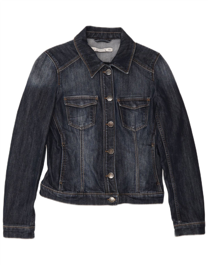 Zara Womens Crop Denim Jacket UK 12 Moyen Bleu Marine Coton