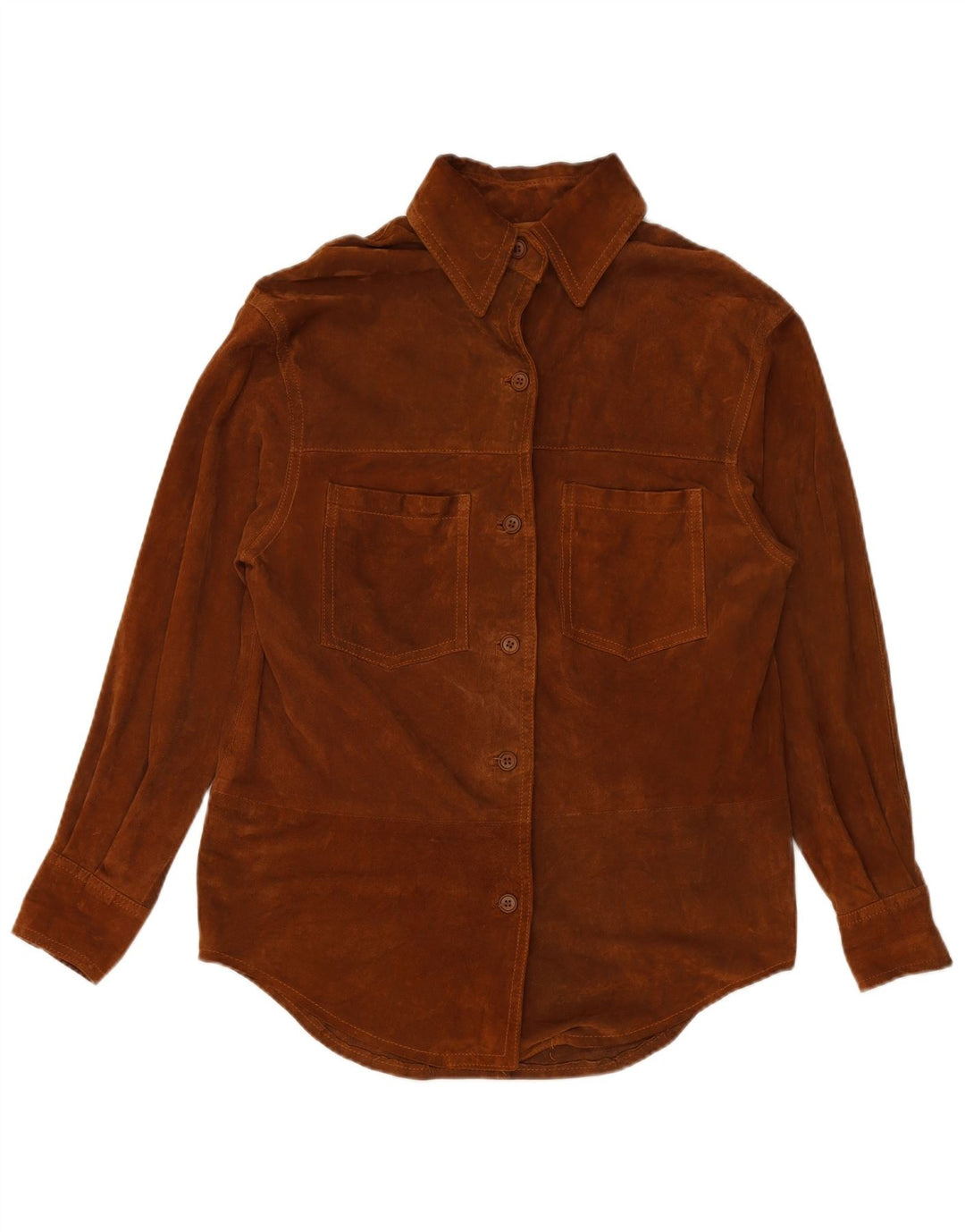 VINTAGE Chemise en daim femme UK 16 Large Marron