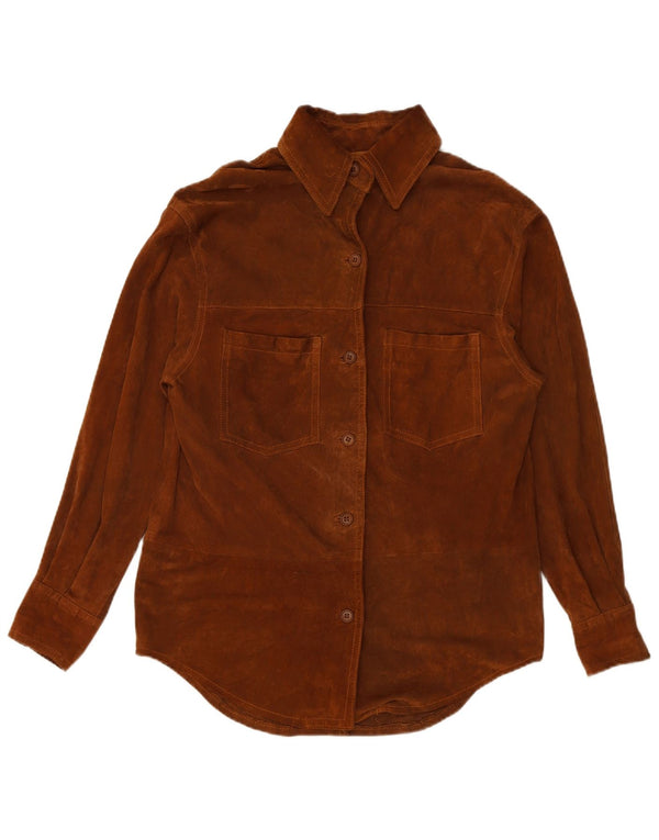 VINTAGE Chemise en daim femme UK 16 Large Marron