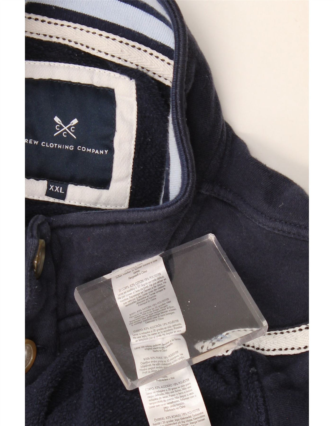 CREW CLOTHING Sweat-shirt à col boutonné pour homme en coton bleu marine 2XL