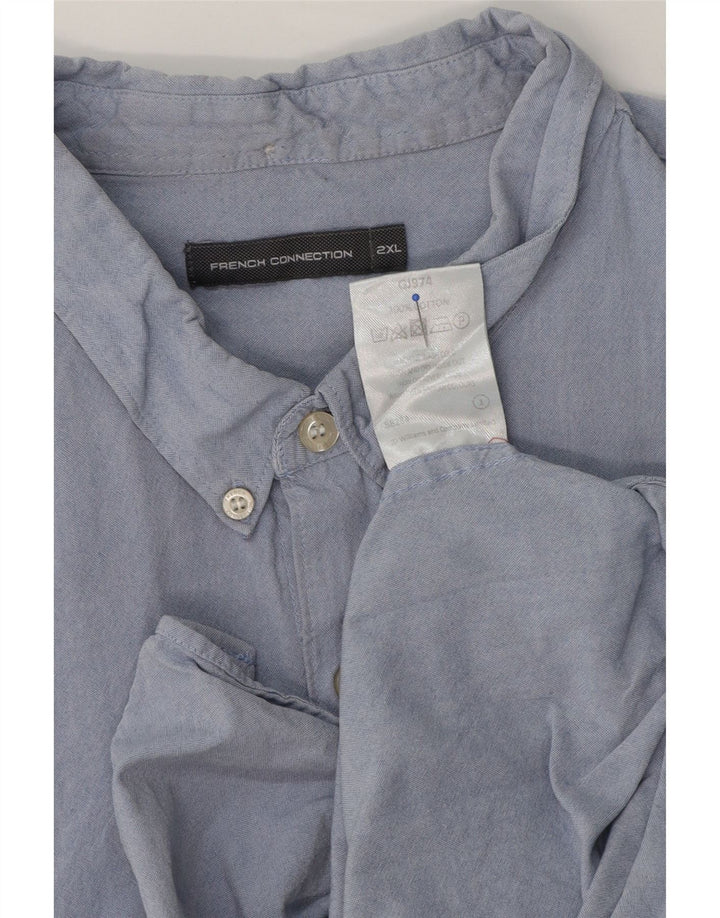 French Connection Chemise à Manches Courtes Homme 2XL Bleu Coton
