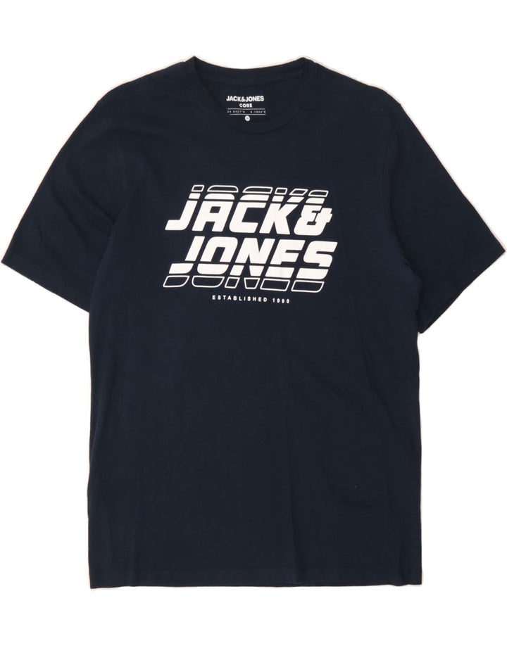 JACK & JONES Mens Graphic T-Shirt Top Medium Navy Blue Cotton Vintage Jack & Jones and Second-Hand Jack & Jones from Messina Hembry 