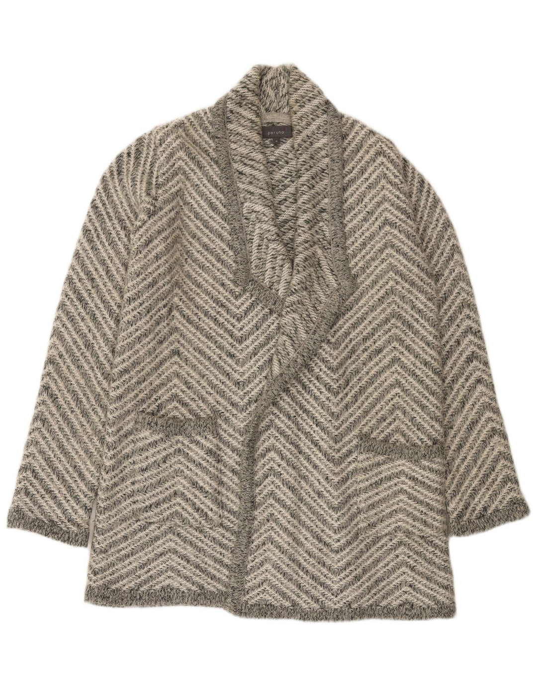 Marks & Spencer Pull cardigan long pour femme UK 14 Chevron gris moyen