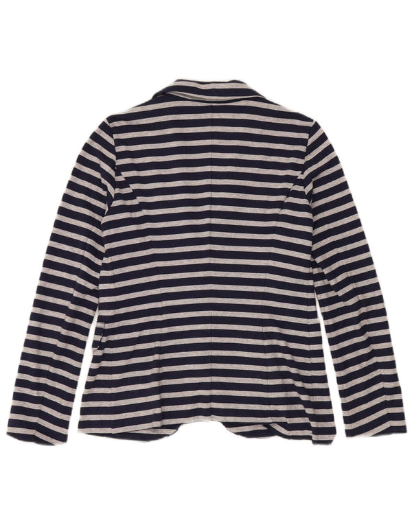 Benetton Veste Blazer 1 Bouton Femme UK 10 Petit Bleu Marine Rayé