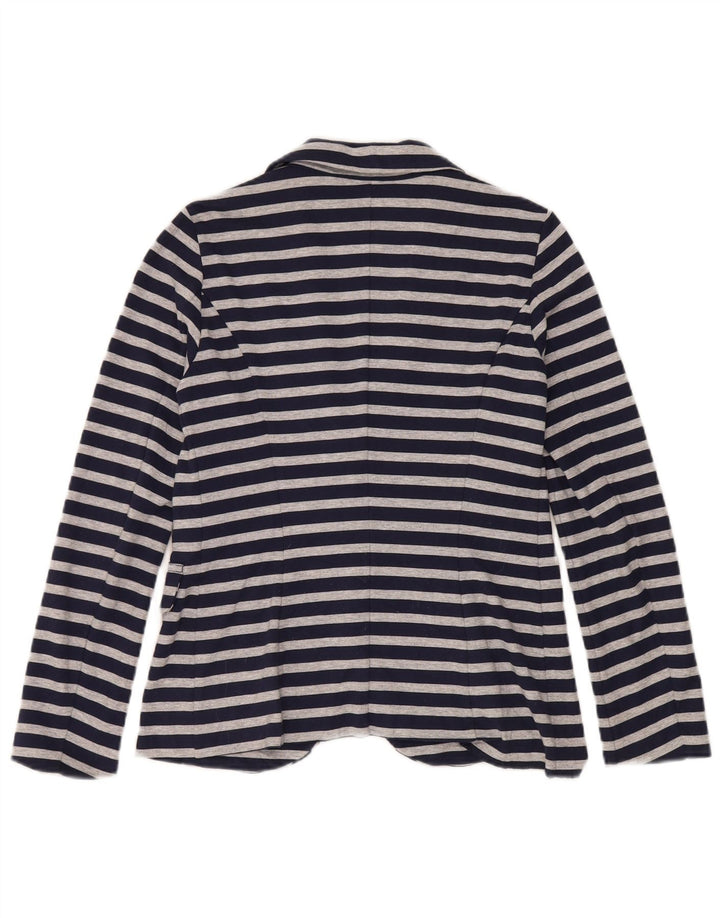 Benetton Veste Blazer 1 Bouton Femme UK 10 Petit Bleu Marine Rayé