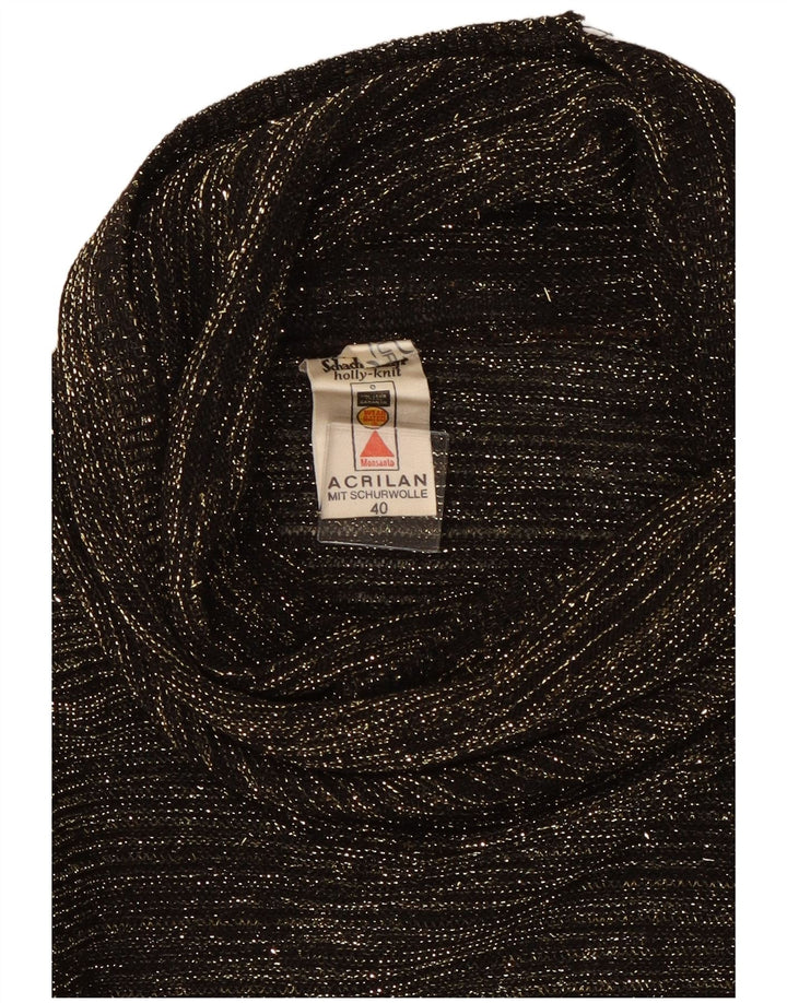 vintage Femmes Roll Neck Jumper Pull EU 40 Moyen Noir Moucheté