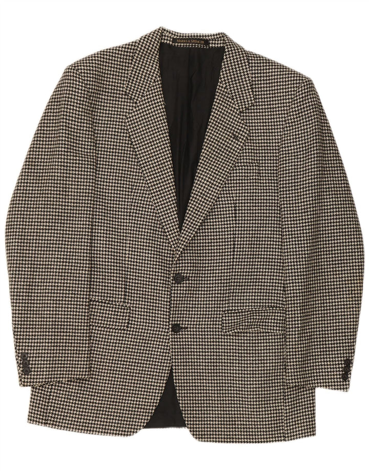 Marks & Spencer Veste blazer longue pour homme UK 40 pied-de-poule noir moyen