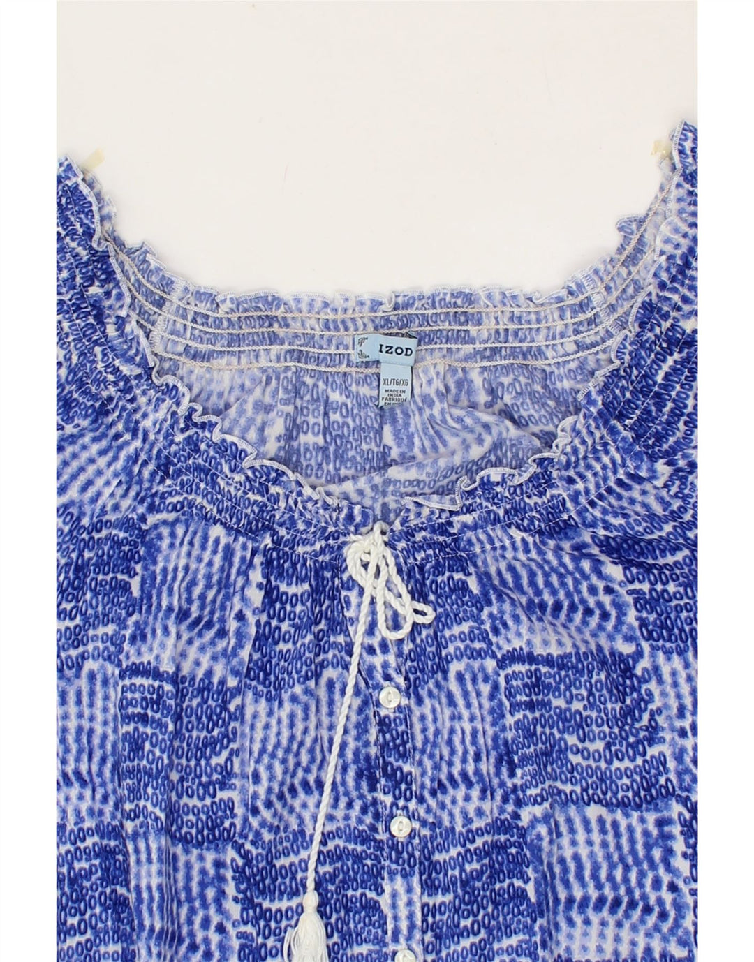 IZOD Womens Short Sleeve Shirt Blouse UK 18 XL Blue Patchwork Cotton Vintage Izod and Second-Hand Izod from Messina Hembry 