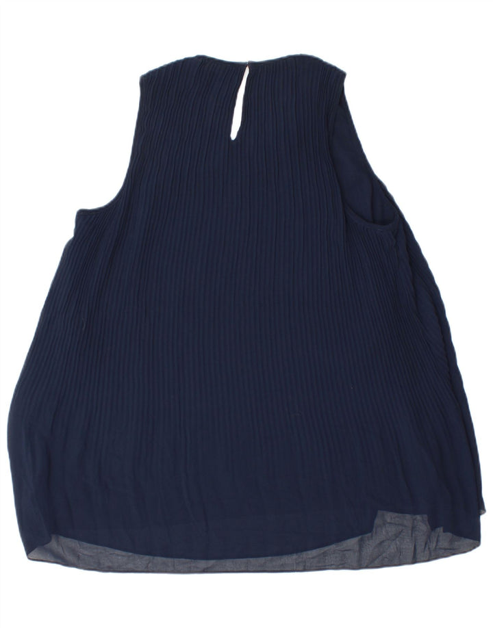 ZARA Womens Sleeveless Blouse Top UK 14 Medium Navy Blue Polyester