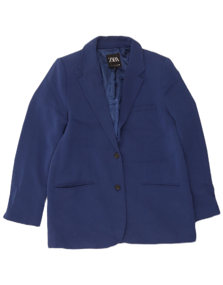 Zara Veste blazer à 2 boutons pour femme UK 14 Bleu marine moyen Polyester