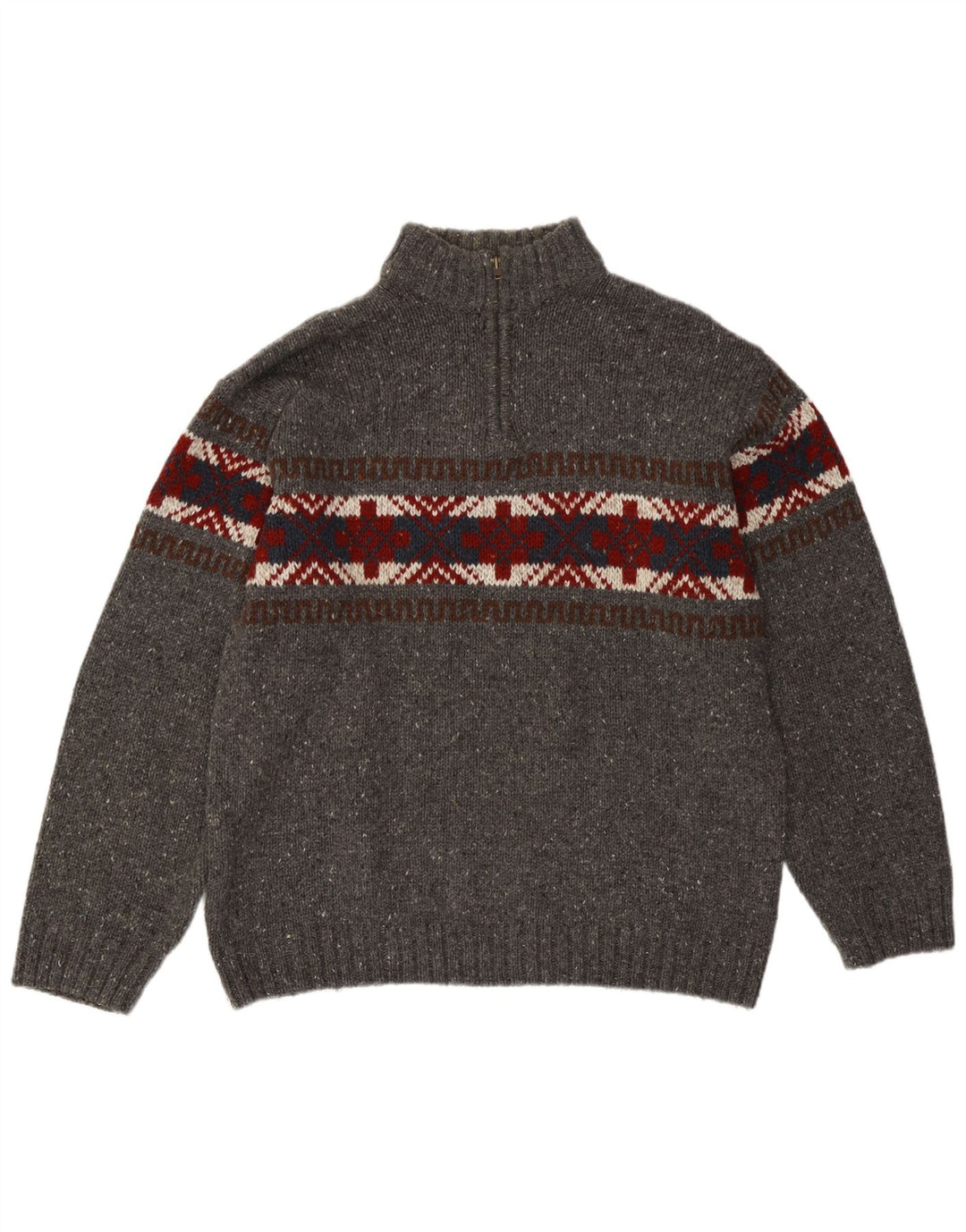 C&A Pull à col zippé pour homme Large Gris Fair Isle Acrylique