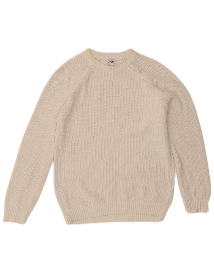Zara Pull à col rond pour homme Petit coton blanc