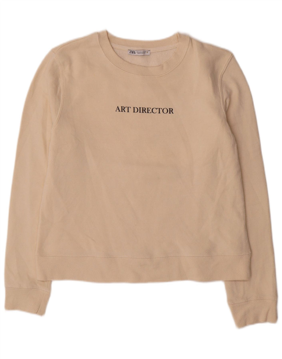 Zara Sweat-shirt graphique pour femme UK 14 en coton blanc cassé moyen