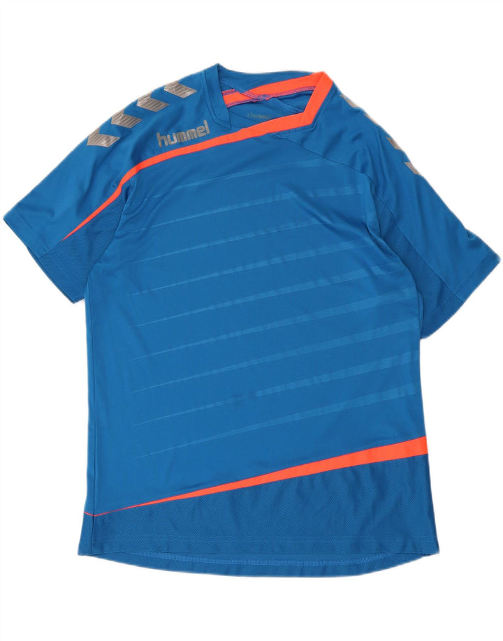 Hummel Homme Graphic T-Shirt Top Large Bleu Rayé