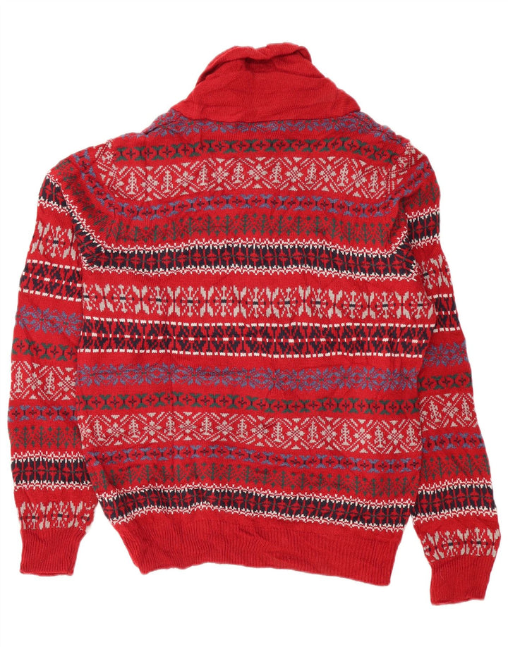 Marks & Spencer Pull à col châle pour homme Rouge moyen Fair Isle