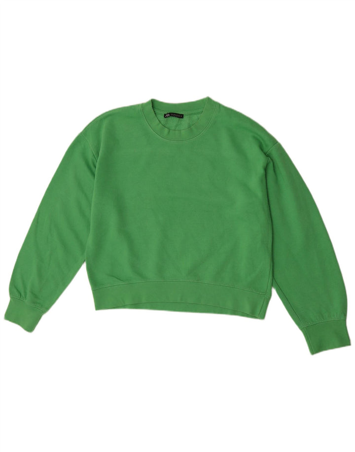 Zara Womens Crop Sweatshirt Jumper UK 14 Polyester Vert Moyen