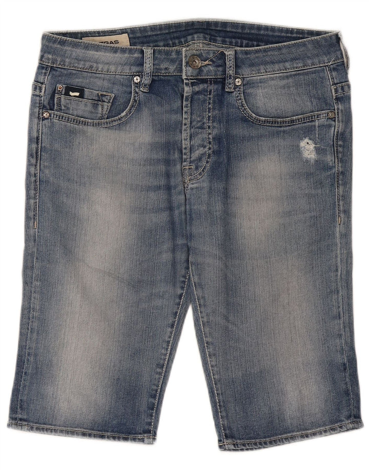 Gas Short en jean vieilli pour homme W34 Grand coton bleu