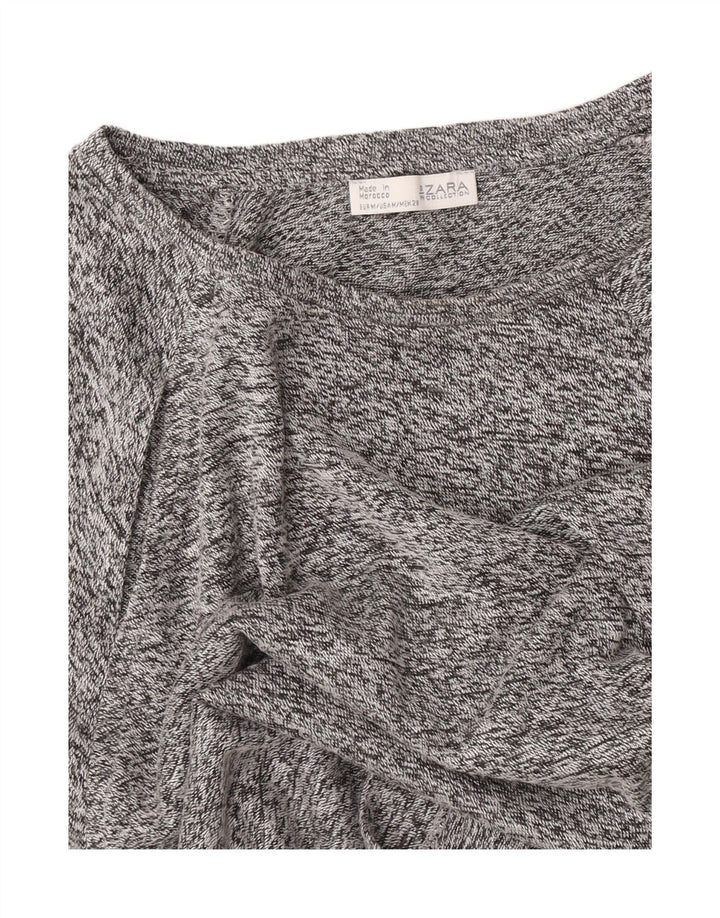 Zara Womens Crop T-Shirt Top UK 14 Gris Moyen Moucheté