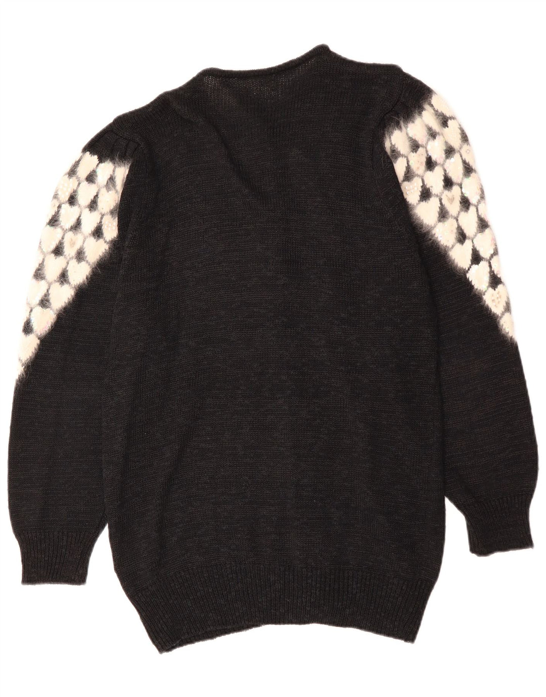 vintage Femme Cardigan Pull EU 38 Coeur Polyacrylique Noir Moyen