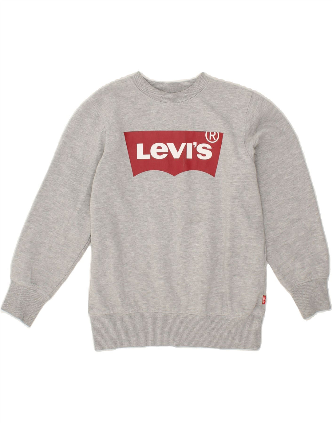 LEVI'S Boys Graphic Sweatshirt Jumper 8-9 Years Small Grey Cotton Vintage Levi's and Second-Hand Levi's from Messina Hembry 