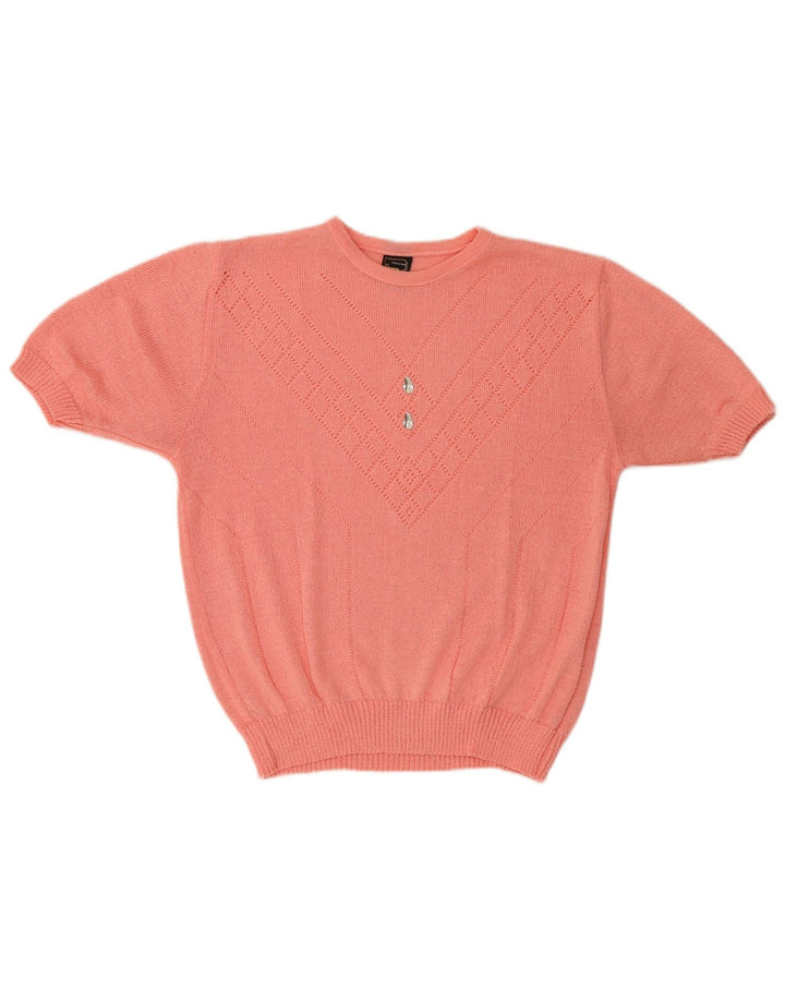 vintage Femme Manches Courtes Blouse Top IT 44 Acrylique Rose Moyen