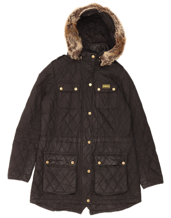 Barbour Veste Parka matelassée à capuche pour femme UK 12 Medium Noir