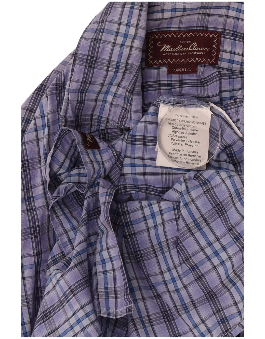 Marlboro Classics Chemise Homme Petit Carreau Bleu Coton