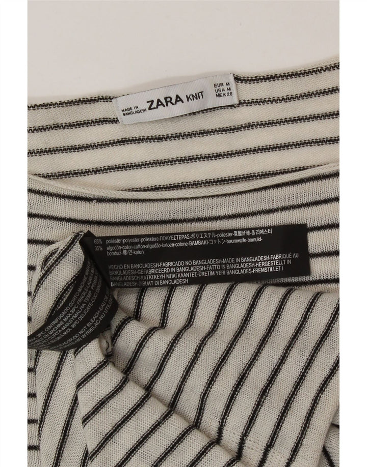 Zara Femme Haut Oversize Manches Longues UK 44 Polyester Rayé Blanc Moyen