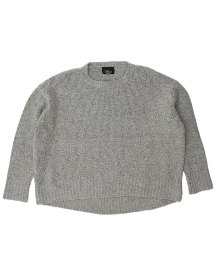Zara Pull surdimensionné à col rond pour femme UK 14 Acrylique gris moyen