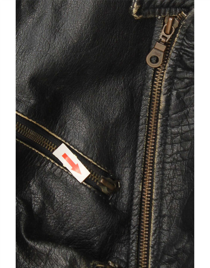 vintage Mens Leather Biker Jacket UK 36 Petit cuir noir