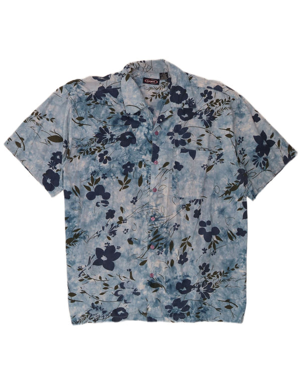 vintage Chemise à manches courtes pour hommes Grand coton floral bleu hawaïen
