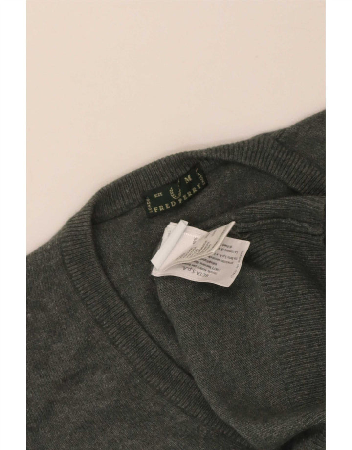 Fred Perry Pull col en V pour femme UK 12 Laine gris moyen