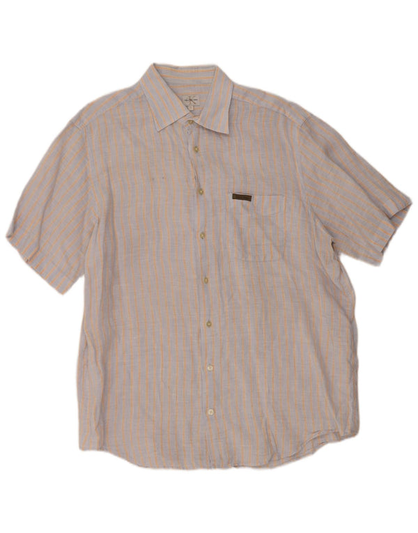 Calvin Klein Jeans Chemise à manches courtes pour homme XL Gris rayé