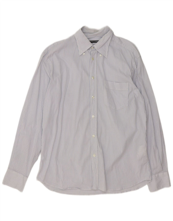 Dolce & Gabbana Chemise Homme Grand Coton Bleu À Fines Rayures