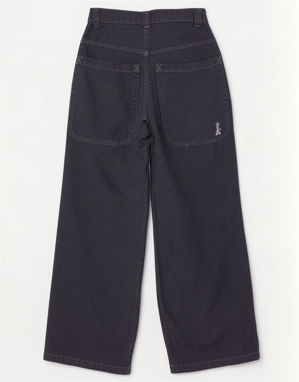 Onyx Pantalon décontracté taille haute jambe large pour femme UK 2 2XS W28 L32 Bleu marine