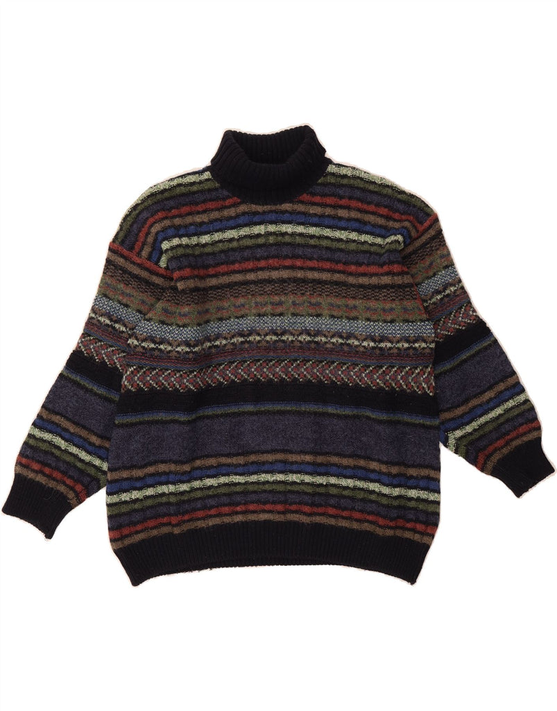 SETTEBELLO Mens Roll Neck Jumper Sweater Medium Navy Blue Striped Vintage Settebello and Second-Hand Settebello from Messina Hembry 