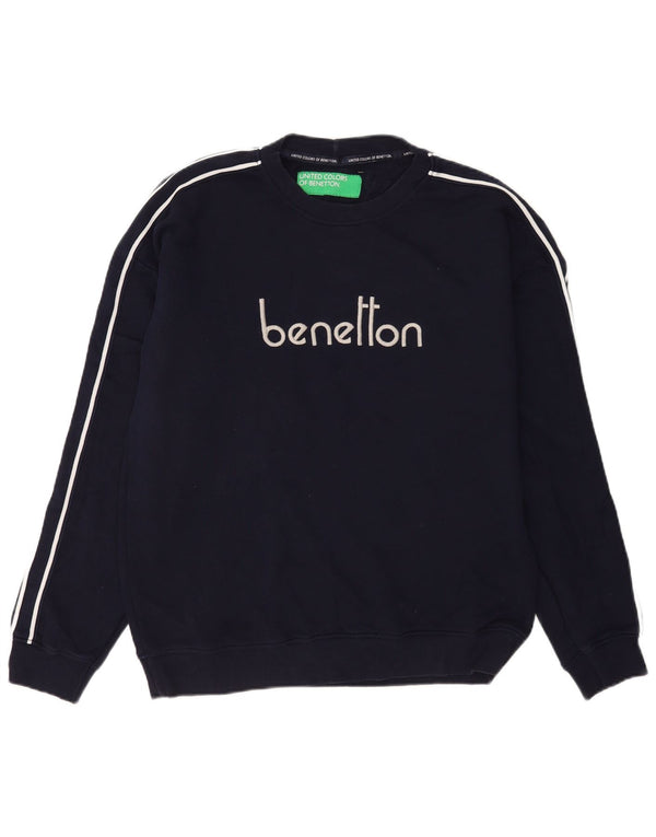 Benetton Mens Graphic Loose Fit Sweatshirt Jumper Petit Bleu Marine Coton