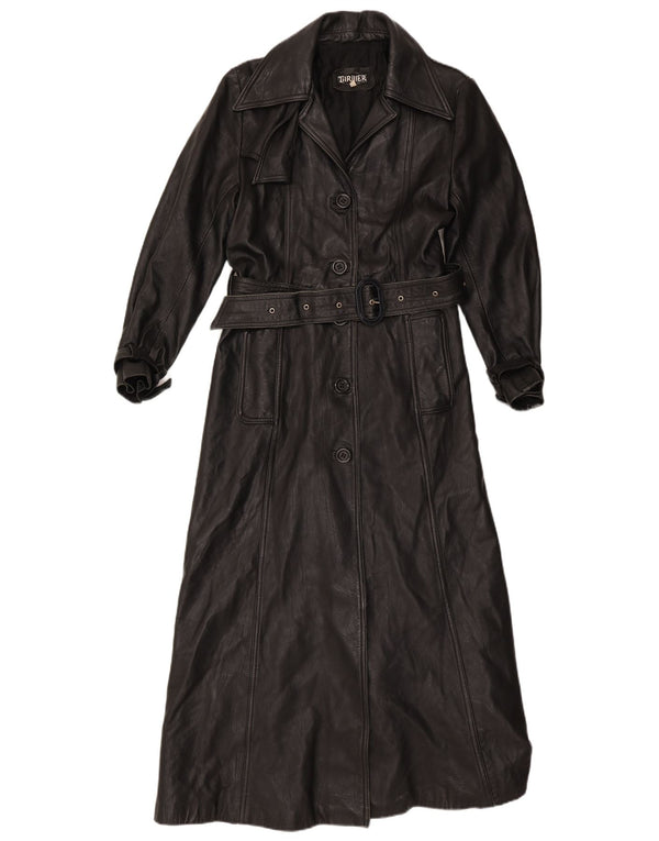 manteau en cuir femme vintage UK 16 Grand Noir