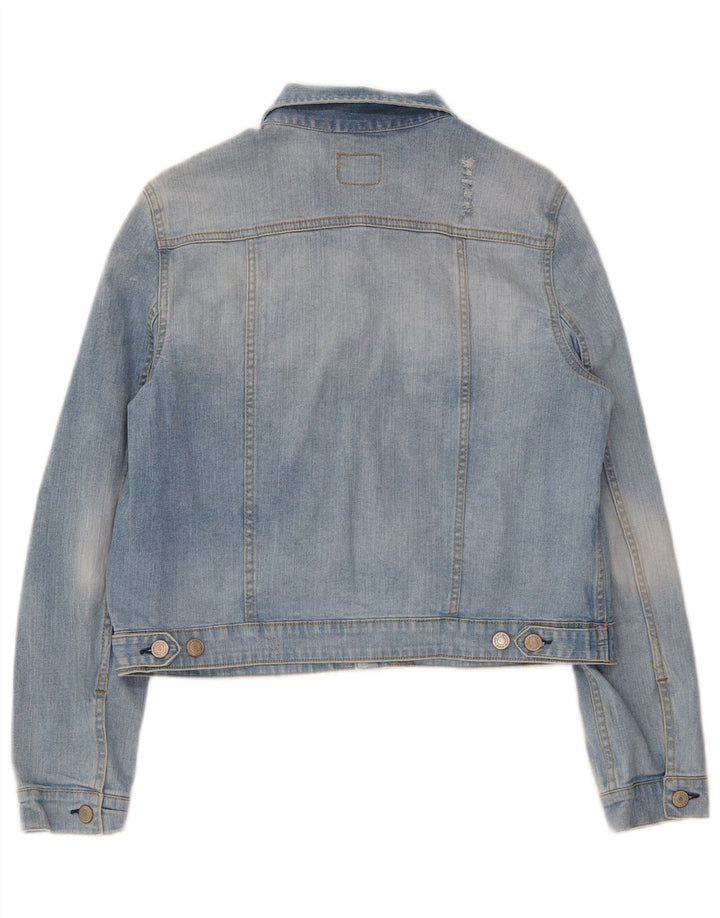 PIMKIE Womens Distressed Crop Denim Jacket IT 46 Large Blue Cotton