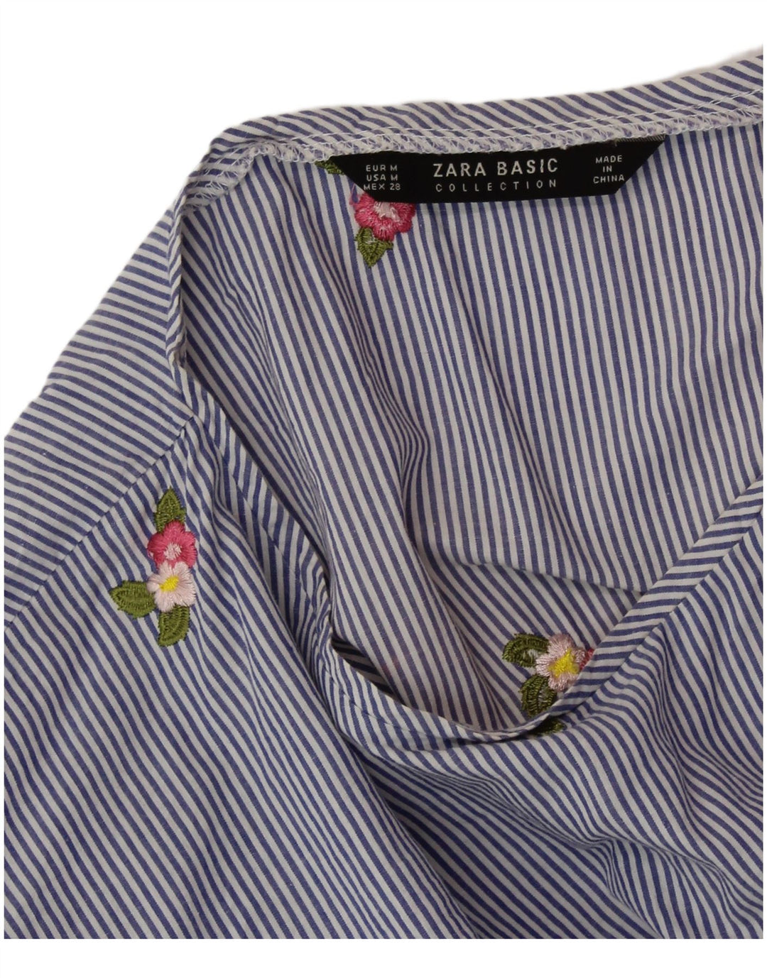 ZARA Womens Crop Blouse Top UK 14 Bleu moyen à fines rayures