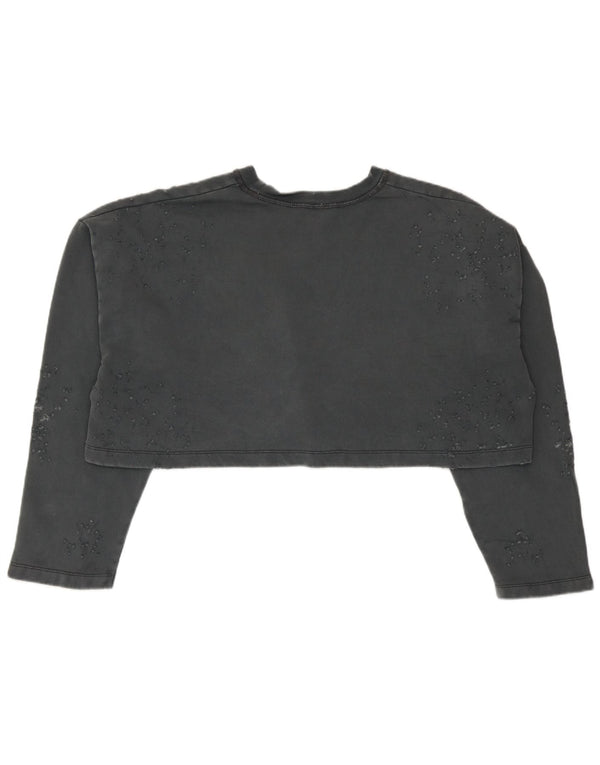 Zara Womens Crop Oversize Sweatshirt Jumper UK 10 Petit Gris Coton