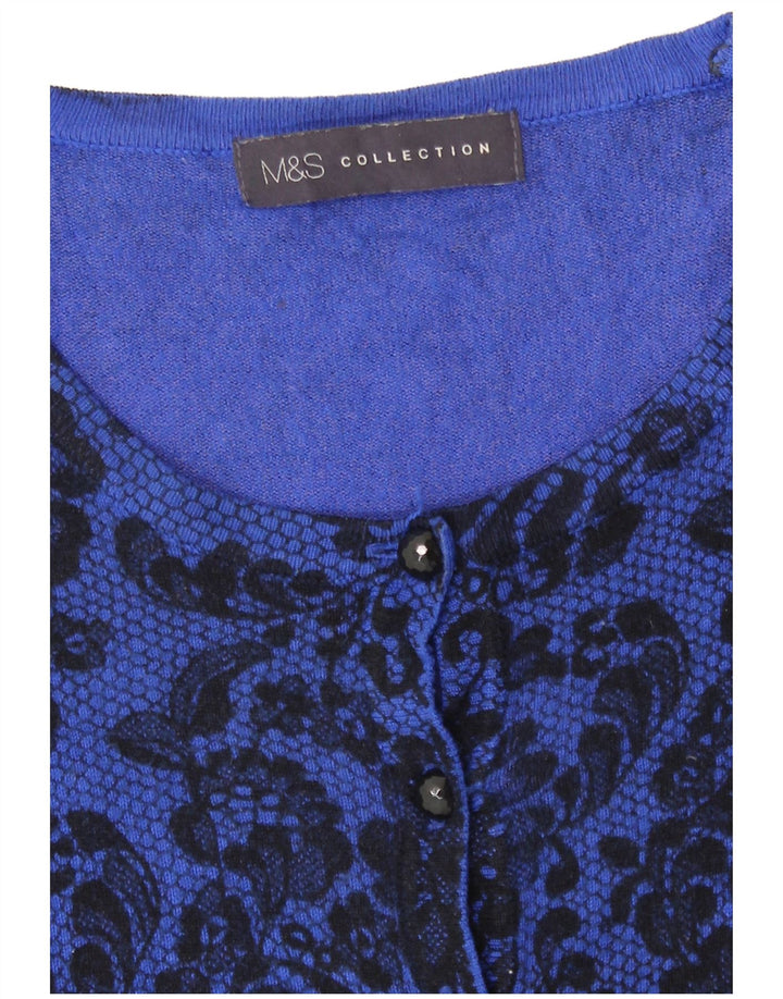 Marks & Spencer Pull Cardigan pour Femme UK 12 Bleu Moyen Floral