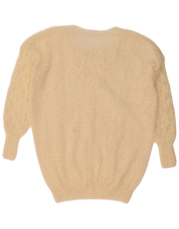 vintage Femme Col V Jumper Pull UK 16 Grand Blanc Cassé
