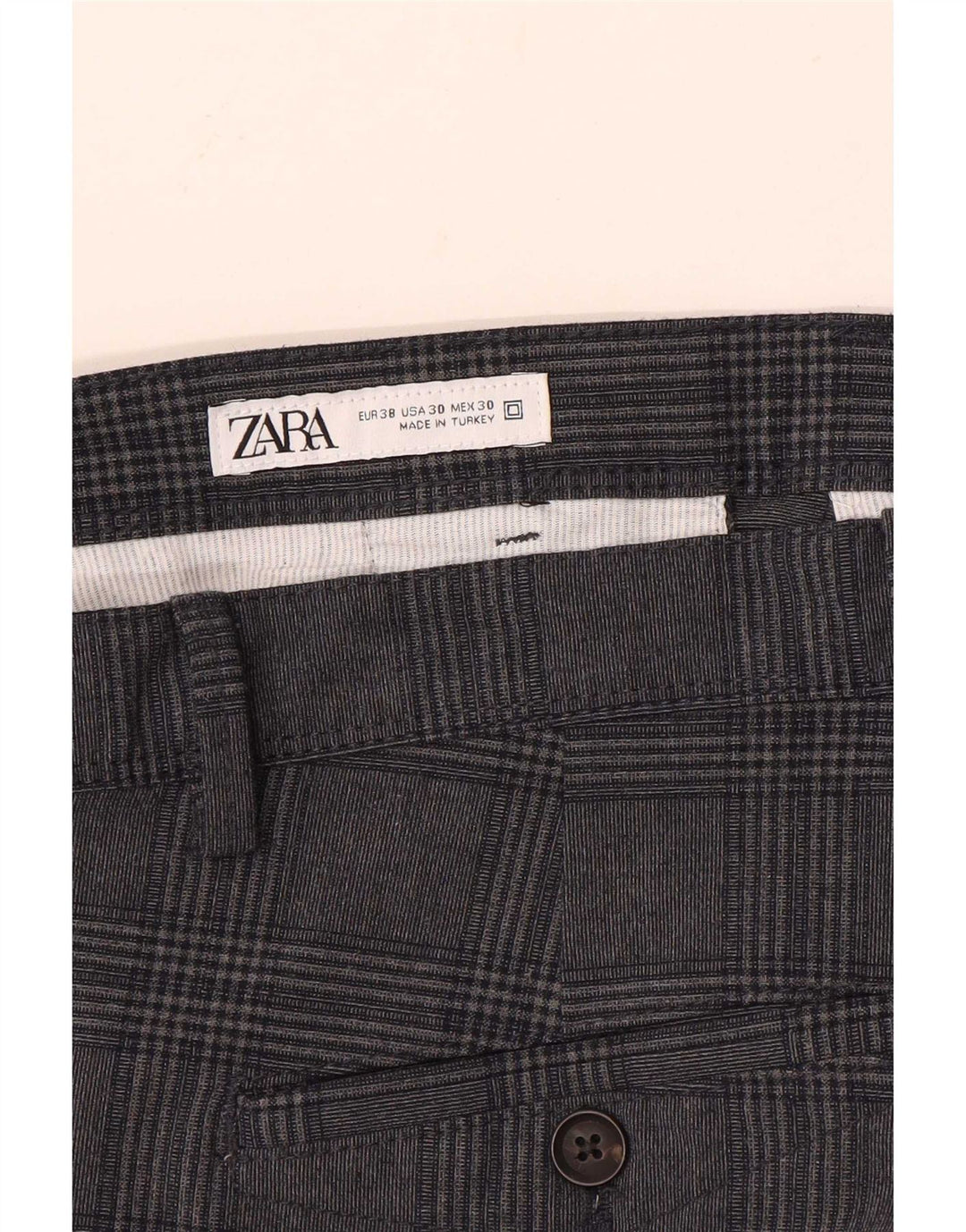 Zara Pantalon chino slim pour homme EU 38 Small W30 L28 Gris à carreaux