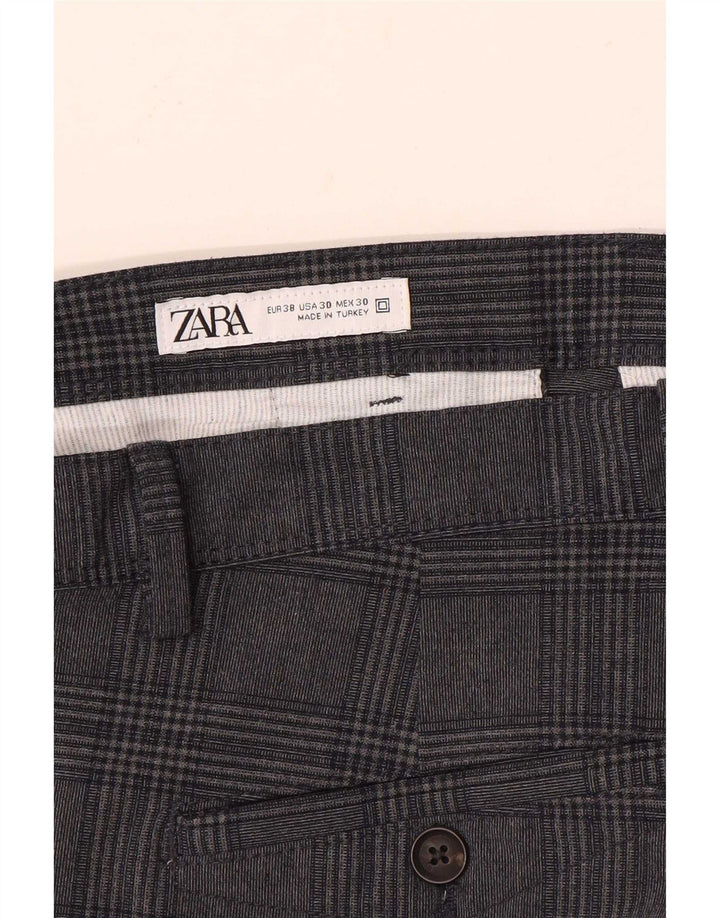 Zara Pantalon chino slim pour homme EU 38 Small W30 L28 Gris à carreaux