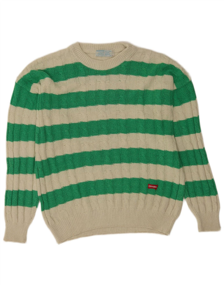 Carrera Pull Col Rond Homme Vert Moyen Rayé Coton