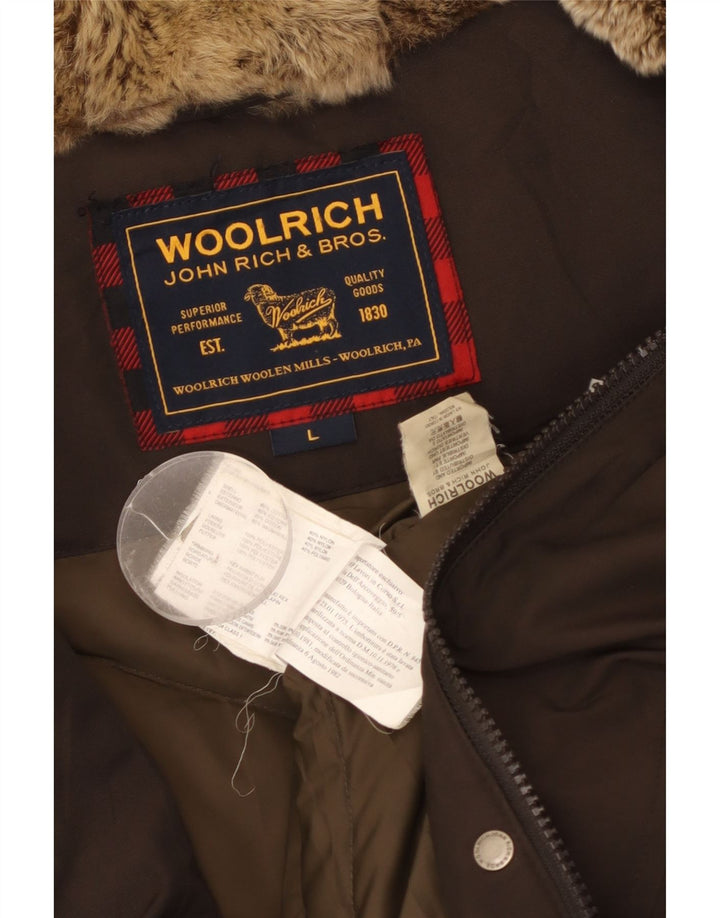 Woolrich Veste matelassée à capuche pour femme UK 16 Large Kaki Coton