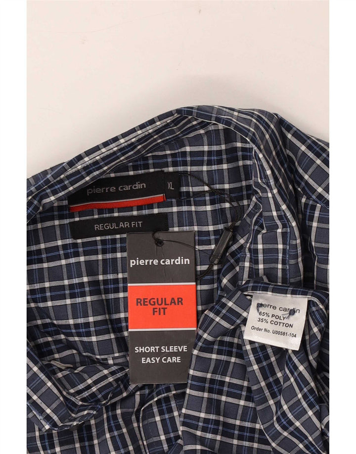 Pierre Cardin Chemise à manches courtes pour homme Coupe régulière XL Bleu à carreaux Polyester
